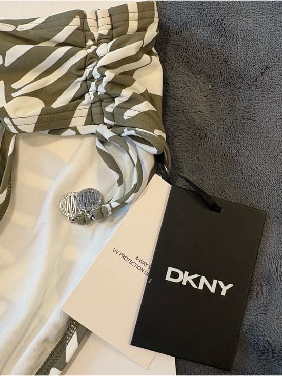 DKNY Bikini Bottom Women XXL Olive Green White Leaf Print Side Tie Swim Bottoms - Picture 3 of 7